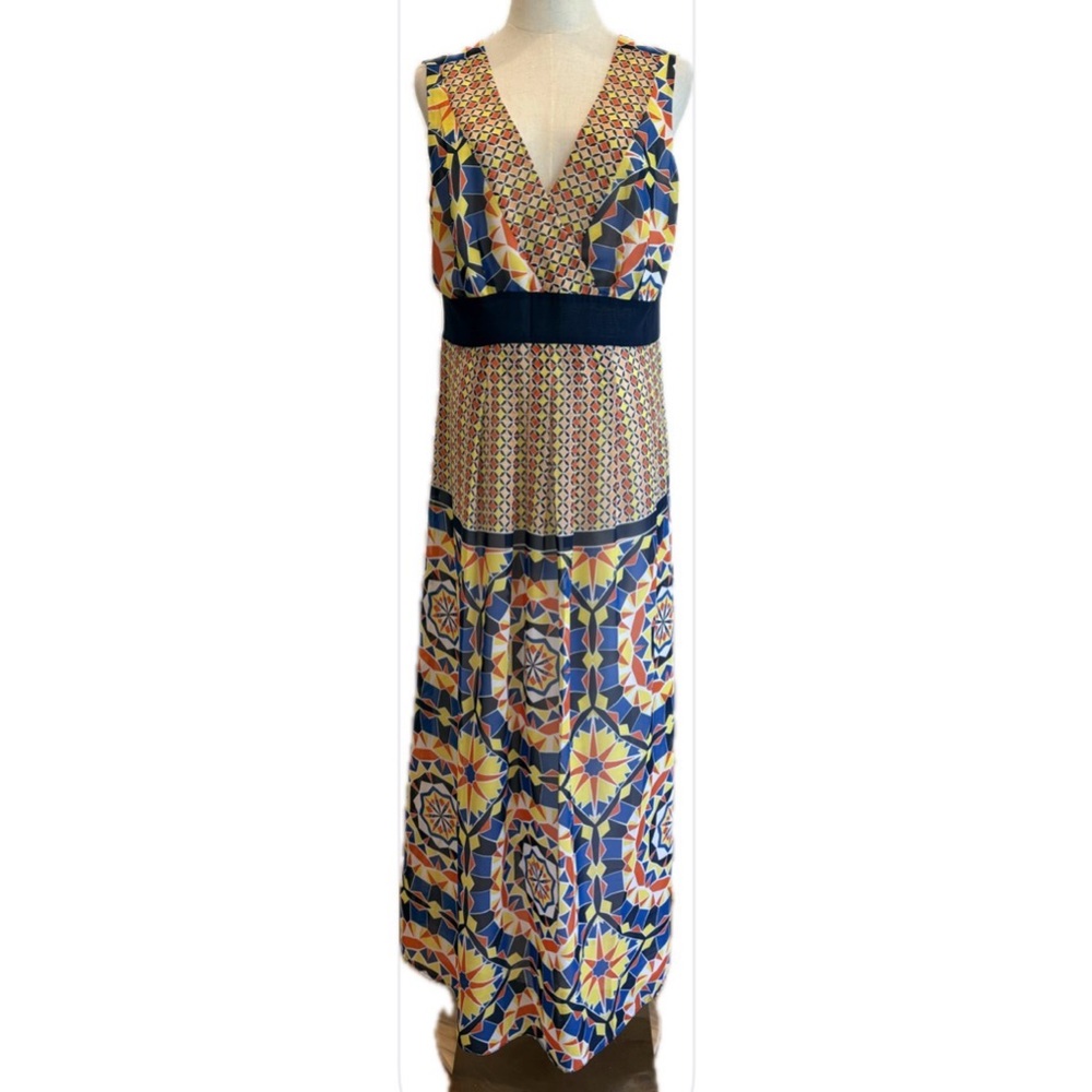 Ann Taylor NWOT Multicolor V Neck Empire Waist Geometric Maxi  Dress 12